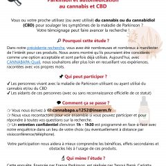 Appel participation à la recherche Parkinson et automédication au cannabis et CBD